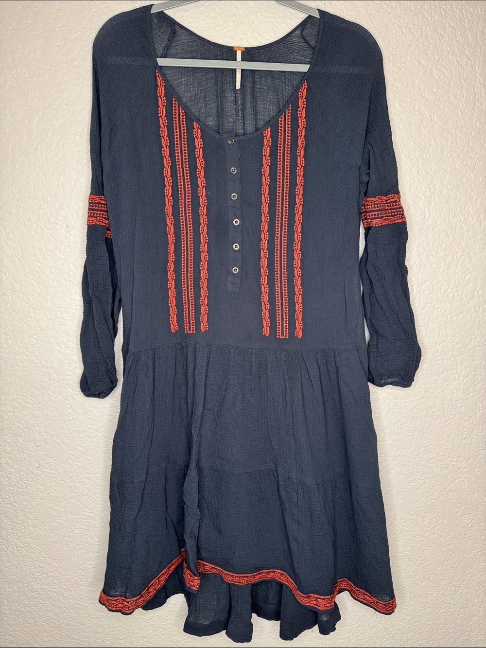 Free People Light Heart Gauze Tunic Dress Large Navy - Picture 2 of 6